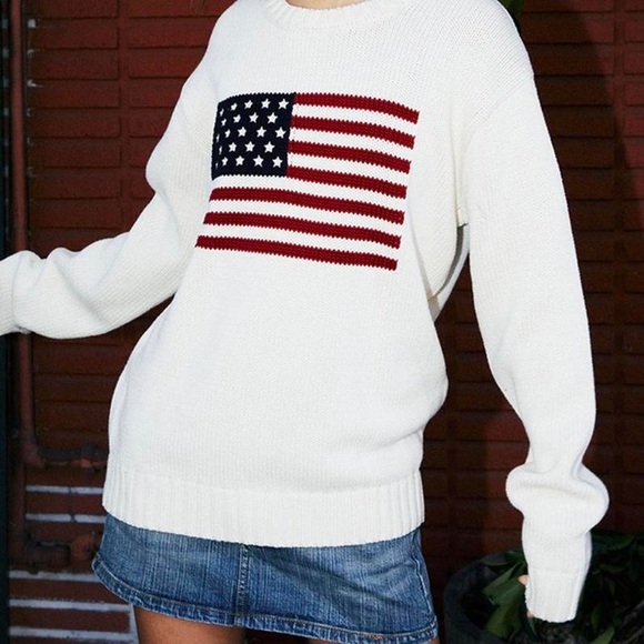 Brandy Melville American Flag Knit Sweater Oversized Pullover White - Picture 7 of 8